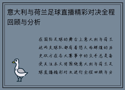 意大利与荷兰足球直播精彩对决全程回顾与分析
